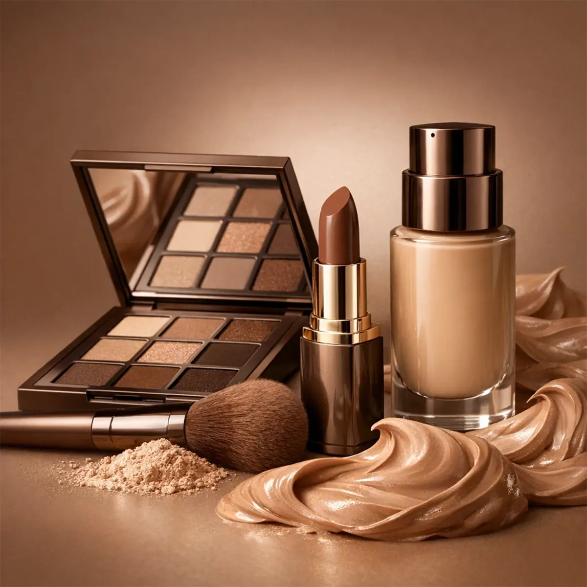 ترکیب جذاب لوازم آرایشی با رنگ سال 2025؛ زیبایی در سایه Mocha Mousse