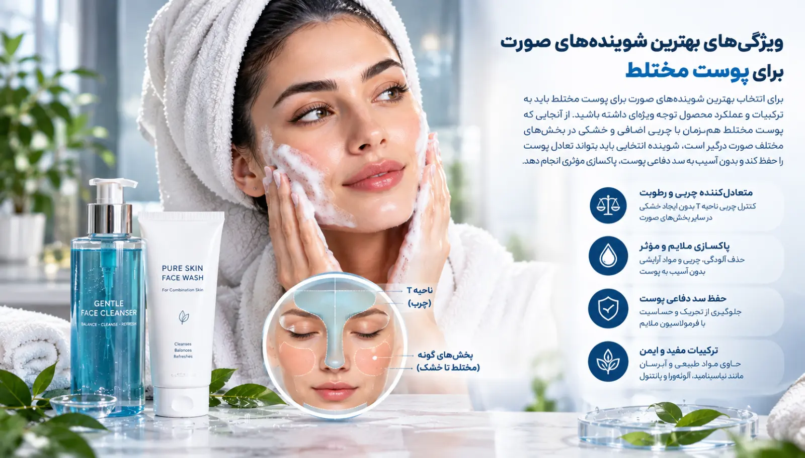 ویژگی‌های بهترین شوینده‌های صورت برای پوست مختلط